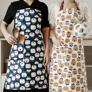 丹麦设计田园风加厚纯棉，围裙厨房家用可爱花朵烘培工作围兜男女
