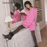 masionwester24女装玫红色羊毛，宽松版气质双排扣西服外套上衣