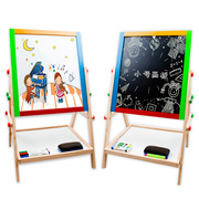 儿童木制双面磁性可升降画板，彩色木制涂画画美术二合一小画板玩具