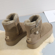 2023厚底雪地靴女冬季加绒加厚防滑增高皮带扣牛皮保暖棉鞋