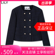商场同款lily2024春女装优雅复古小香风气质，双排扣短外套