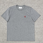 国内AMI PARIS 24经典款红色小爱心刺绣logo男士灰色短袖T恤