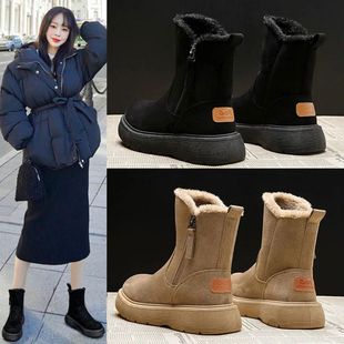 雪地靴女2024冬季时尚皮毛一体保暖加绒加厚靴子防滑棉鞋