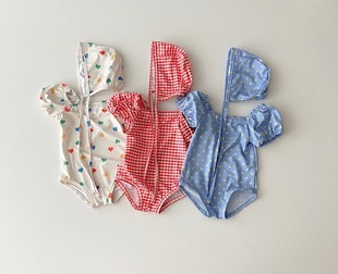 婴儿泳衣a类3夏季4-18个月女宝宝连体，吊带游泳衣小童沙滩服5
