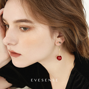 evesense原创设计红色珐琅，车厘子樱桃耳环，高级感小众可爱少女耳饰