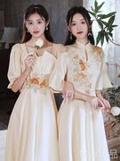 中式伴娘服2023夏季姐妹团礼服小个子平时可穿国风旗袍伴娘裙