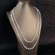 天然母贝珍珠毛衣链项链法式优雅多层珍珠链，长链女款晚宴气质