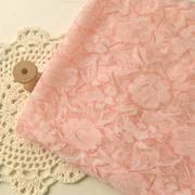 珊瑚粉海蓝花朵立体压皱浮雕雪纺布料，罩衫衬衫连衣裙衣服装面料