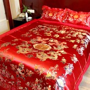 速发大红色结婚龙凤百子图，四件套杭州丝绸缎，被套全棉床单枕套婚庆