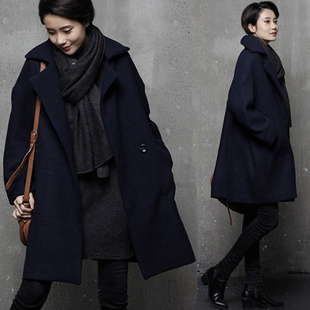 2023冬季韩版女装茧型中长款毛呢，外套韩国妮子，呢子廓形大衣