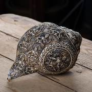 尼泊尔天然白海螺(白海螺)供具生物右旋手工雕花21度母八供套装母绿度母