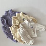 男女童冬装韩版半拉链卫衣，卫裤两件套宝宝，加绒加厚摇粒绒运动套装
