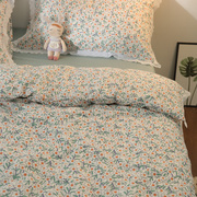 韩式花边款小碎花床上用品纯棉小清新床单被套1.8米全棉四件套女