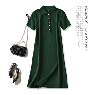 显气质墨绿色polo连衣裙女夏季学院，风减龄修身显瘦休闲保罗t恤裙