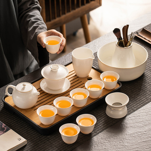 羊脂玉白瓷功夫茶具套装家用泡茶壶盖碗茶杯陶瓷高档中式2024