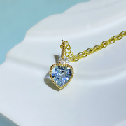 宝创集18k金0.4克拉天然心形海蓝宝石吊坠，钻石彩宝项链锁骨链礼物