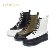 ha227151哈森2022冬季坡跟，厚底圆头时尚，休闲系带切尔西靴短靴