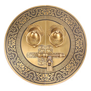 仿古圆形大手铜木门拉环，插销复古雕k花，纯铜木实把门环黄铜