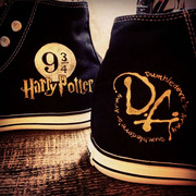 Harry Potter 哈利波特邓布利多手绘鞋欧美街头高帮涂鸦帆布鞋
