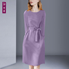 法式紫色收腰系带连衣裙优雅显瘦气质名媛高级感轻奢