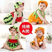 夏季婴儿衣服西瓜造型衣，儿童吊带0-1-2岁宝宝，表演服装3水果连体衣