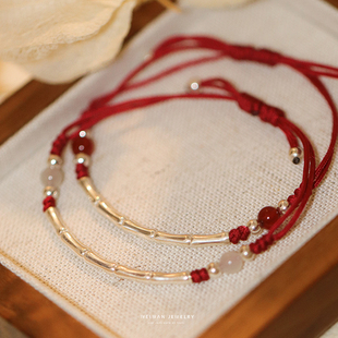 《竹悦》为晚上岸本命年红绳，手链女生纯银竹节，编织手绳礼物男女款