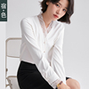宿·色衬衫女设计感小众蕾丝拼接雪纺衫上衣韩版气质时尚V领衬衣