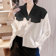 韩版慵懒长袖白色衬衫设计感小众2024春装欧洲站小衫拼接上衣