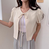 韩国chic夏季减龄气质蝴蝶结系带设计感宽松短款泡泡袖外套女