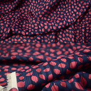 韩国进口藏蓝底红叶提花色织，缎条雪纺布料，柔软垂感好连衣裙衬衣