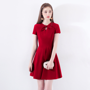 小晚礼服裙女2024宴会名媛气质性感小个子红色洋装连衣裙平时可穿