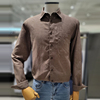 SA0422春秋款SIEG棕色纯色亚麻混纺尖领休闲长袖衬衫男士上班衬衣
