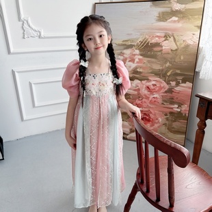 新中式女童改良旗袍连衣裙夏季生日女孩泡泡袖高端儿童公主裙