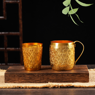 创意复古东南亚风格凉水壶泰国锡杯家用水杯，茶杯泰式餐厅餐具杯子