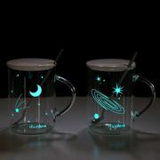 夜光耐热玻璃杯子带把星空，办公室男女水杯，茶咖啡透明马克杯带盖勺