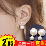 韩国耳饰时尚双面珍珠耳环欧美流行百搭防过敏大小，糖果色珍珠耳钉
