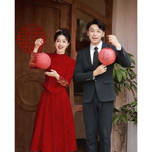 新中式敬酒服套装秀禾服红色，小个子出阁结婚新娘婚服订婚礼服