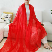 2米长年会红色丝巾中国红婚庆，围巾披肩女大红色聚会雪纺纱巾纯色