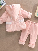 0-1岁半岁女宝宝新生儿，分体薄夹棉春秋冬款洋气，小婴儿服三件套