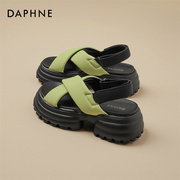 达芙妮daphne~厚底凉鞋，女款夏季外穿交叉带松糕运动高跟鞋
