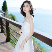 2023夏季吊带海南三亚海边度假显瘦蕾丝连衣裙白色沙滩裙长裙