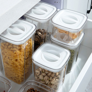 食品级防潮密封罐厨房透明方形杂粮储物罐可叠加零食，干果保鲜盒