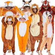 老虎狐狸狮子小鹿卡通动物，连体睡衣男女情侣儿童，亲子马牛猪演出服