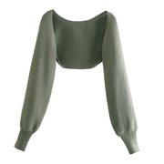 秋冬宽松慵懒针织衫长袖披肩式，高腰短款军，绿色毛线开衫潮外衣
