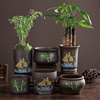 紫砂多肉花盆创意陶瓷红陶透气手工办公室桌面绿植发财树米竹盆栽