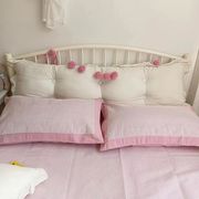 粉色条纹老粗布凉席床单加枕套纯棉双人1.5m1.8m加厚布凉席夏季