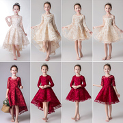 儿童礼服公主裙女童，生日加厚红色长袖女孩，花童婚纱钢琴演出服冬季