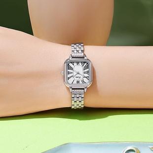 时尚女表带个性手表，不锈钢表盘罗马气质士手表诗高迪方形