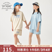日本LIVHEART女童2024纯棉运动套装儿童短袖T恤短裤女大童夏