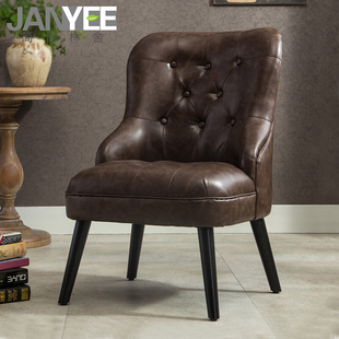 美式复古单人皮沙发小户型，客厅咖啡厅沙发椅，简欧欧式皮艺沙发